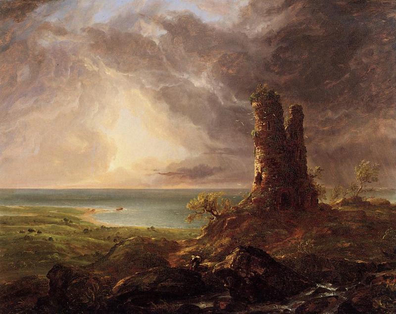 Thomas Cole Romantic Landscape with Ruined Tower Sweden oil painting art